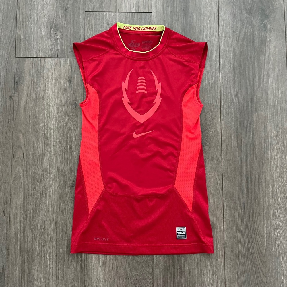 Nike Pro Combat Dri-FIT Compression Sleeveless Shirt Mens Small Red Football